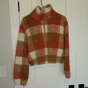 Zaful Plaid Cowl Neck Sweater - Red, Brown, Cream